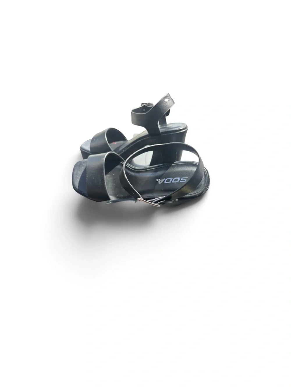 Soda Black Platform Block Heel Sandals with Ankle Strap Size 6
